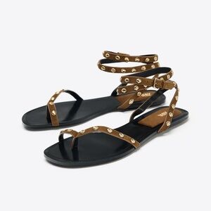 Zara Studded Brown leather Suede Sandals